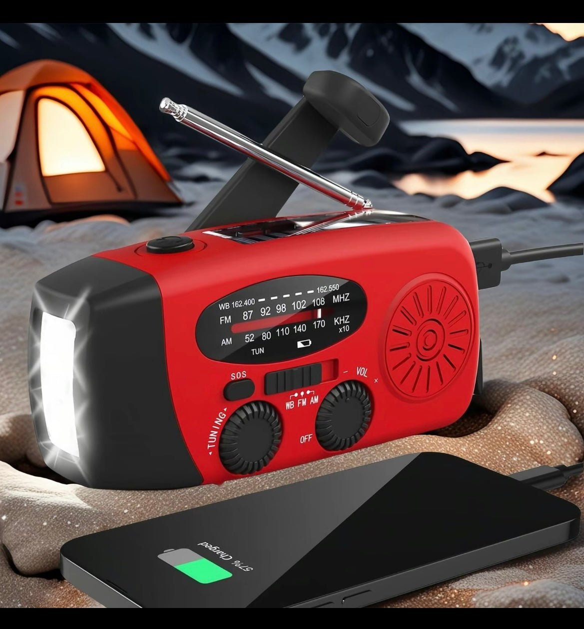 85FCF262-9C1E-4919-A8C7-91C6FF2A7174 Radio de carga solar/manivela/USB - Image 1